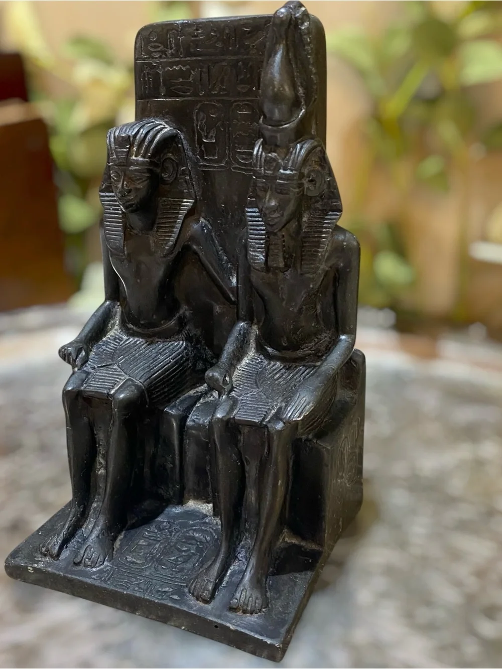 Vintage Bookend Egyptian King Queen on Throne Black